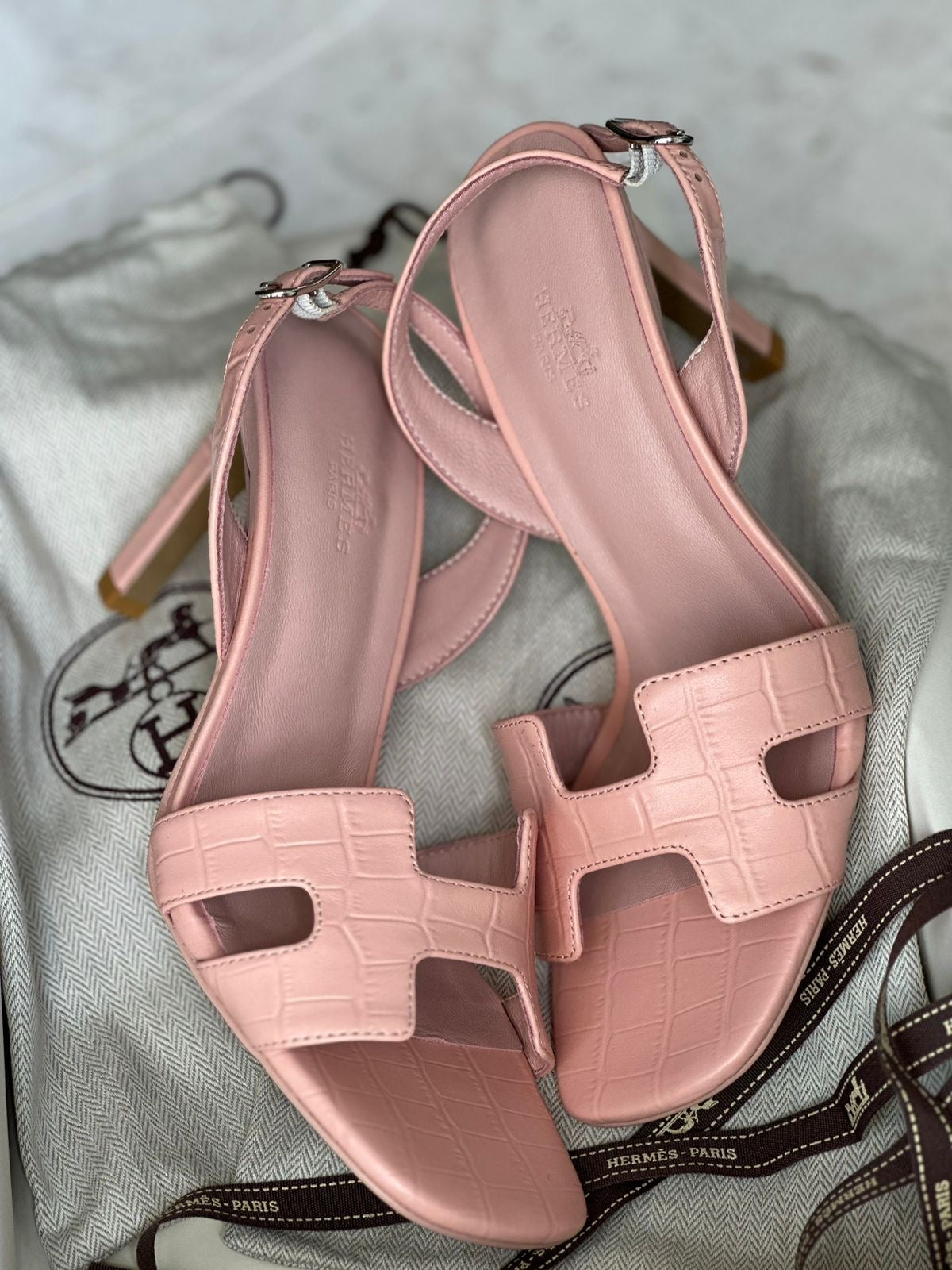 Hermes sandals heels crocodile