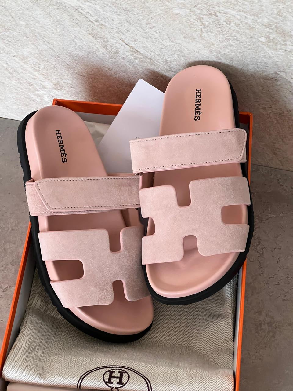 Hermes slippers chypre - suede