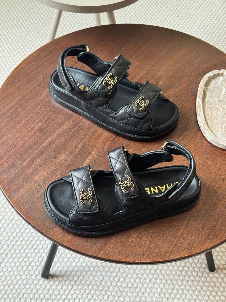 Chanel slippers & chanel sandals. - black