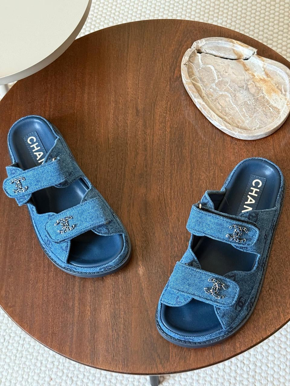 Chanel slippers & Chanel sandals. Denim