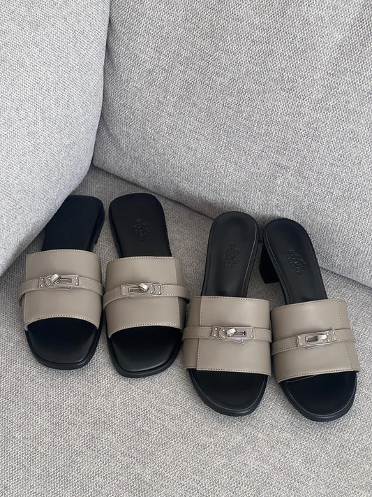 Hermes slippers & Hermes sandals heels - Taupe Grey