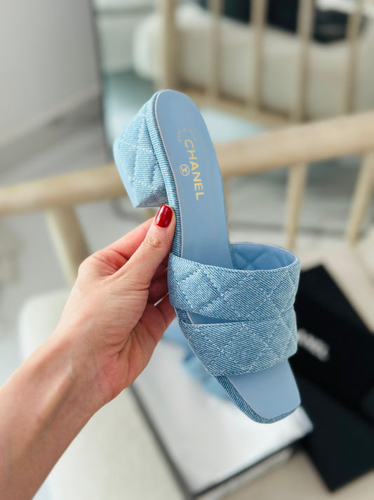 Chanel sandals heels - blue denim
