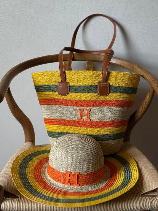 Hermes bag tote & hat -beach set