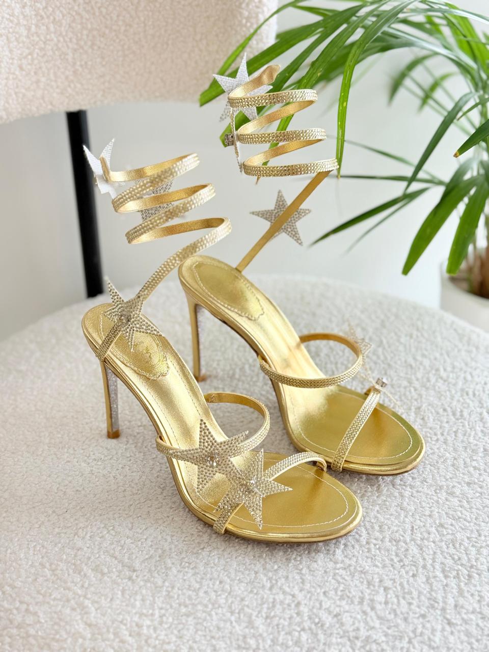 Rene caovilla sandals heels- gold