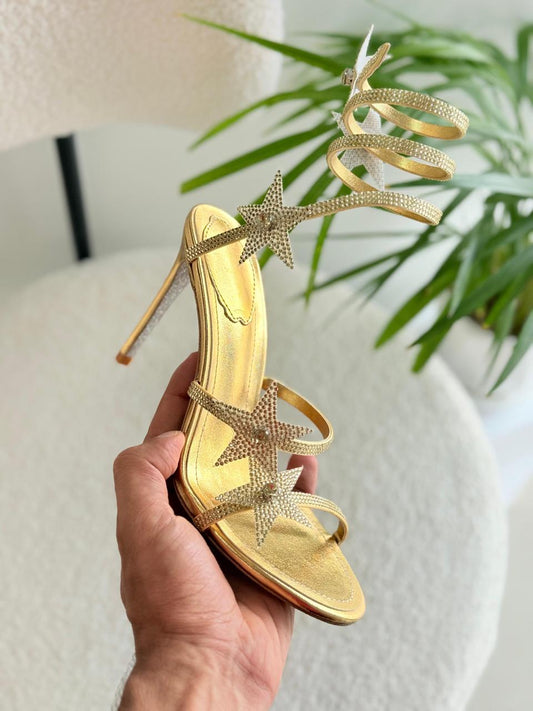 Rene caovilla sandals heels- gold