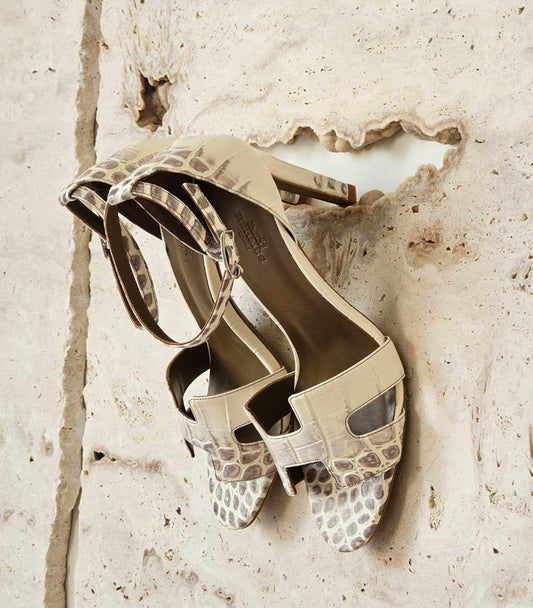 Hermes sandals heels crocodile