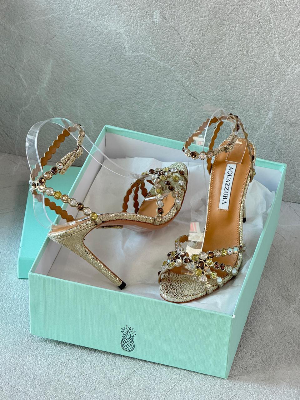 Aquazurra sandals heels -yellow gold