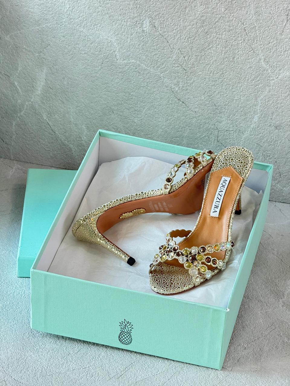 Aquazurra sandals heels -yellow gold