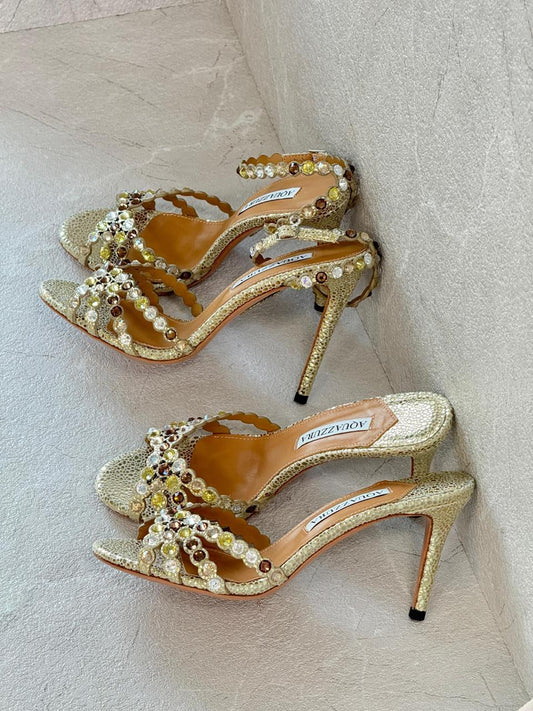 Aquazurra sandals heels -yellow gold