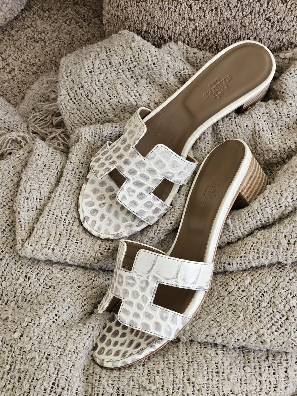 Hermes sandals heels crocodile