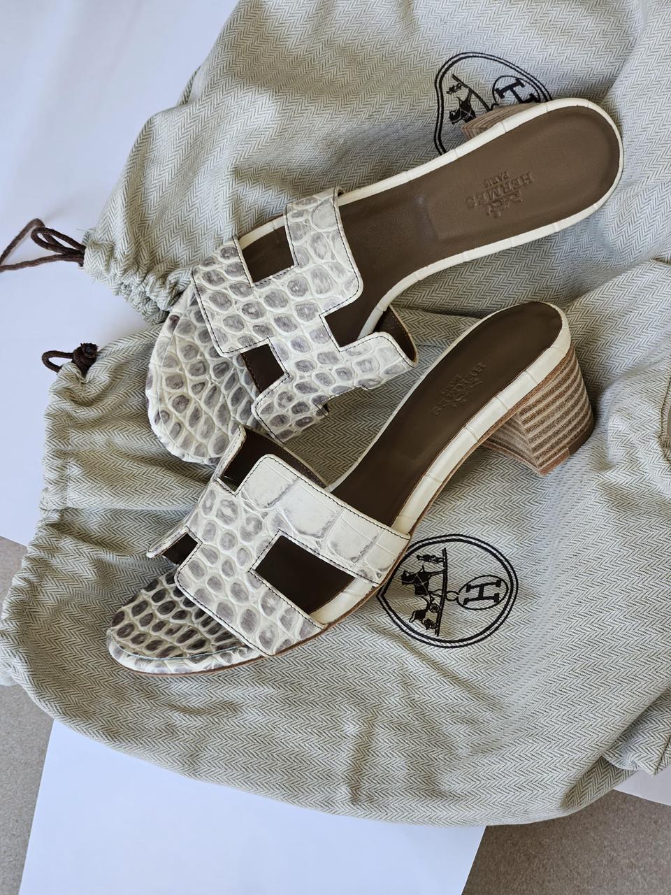 Hermes sandals heels crocodile