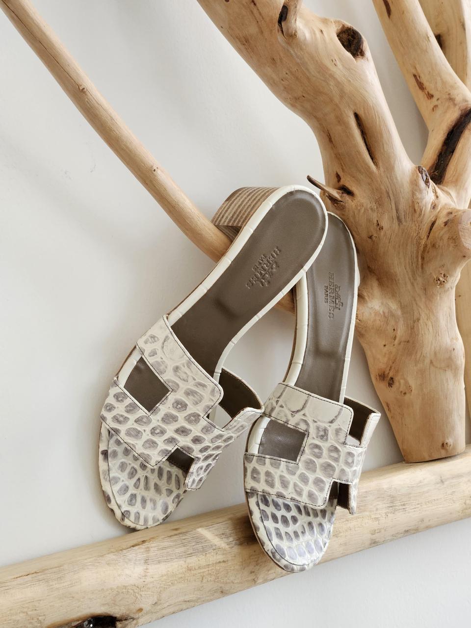 Hermes sandals heels crocodile