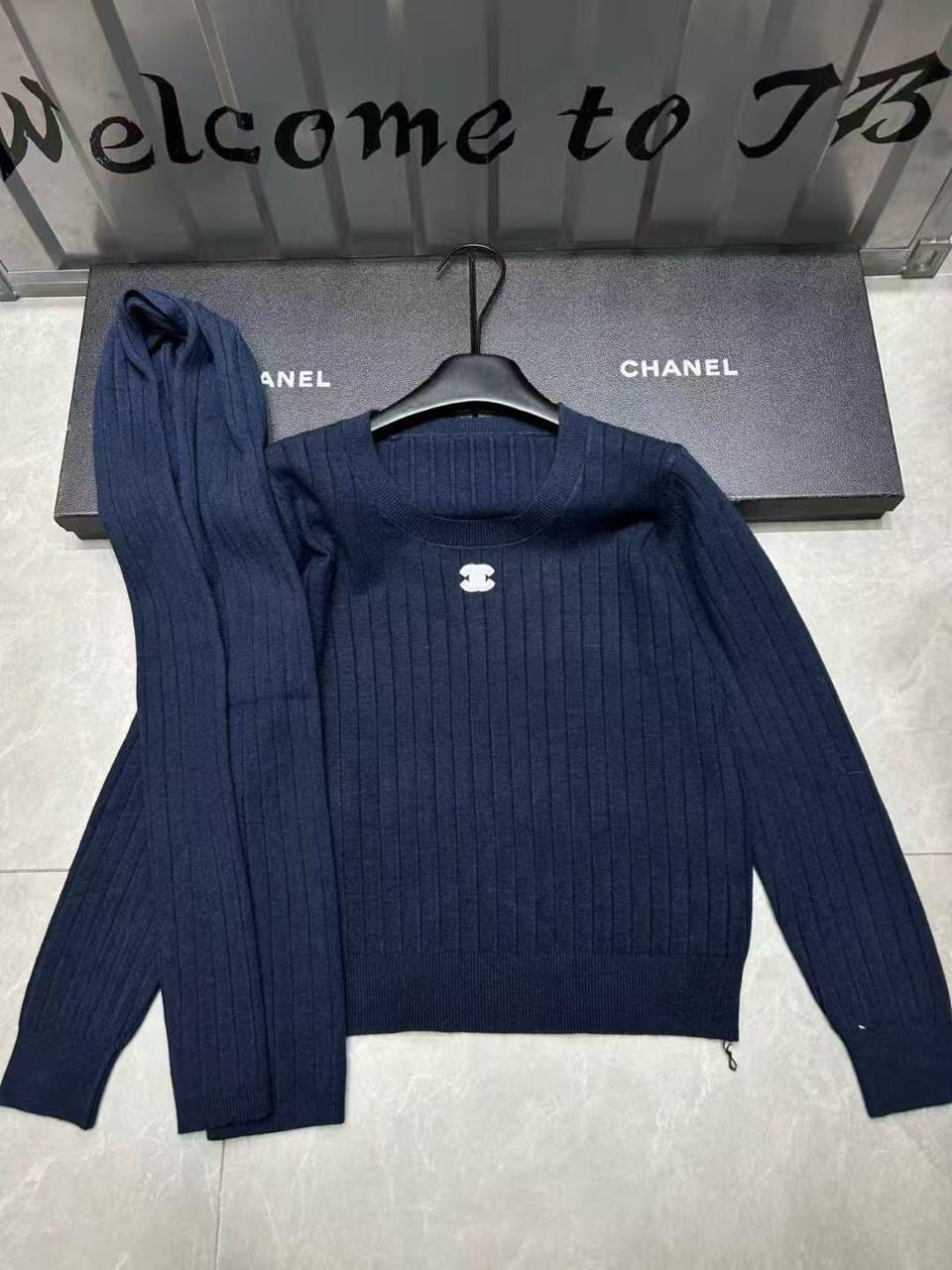 Chanel sweater & scarf