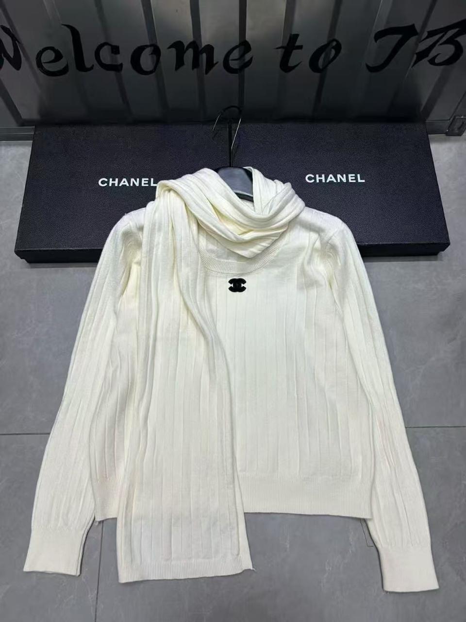 Chanel sweater & scarf