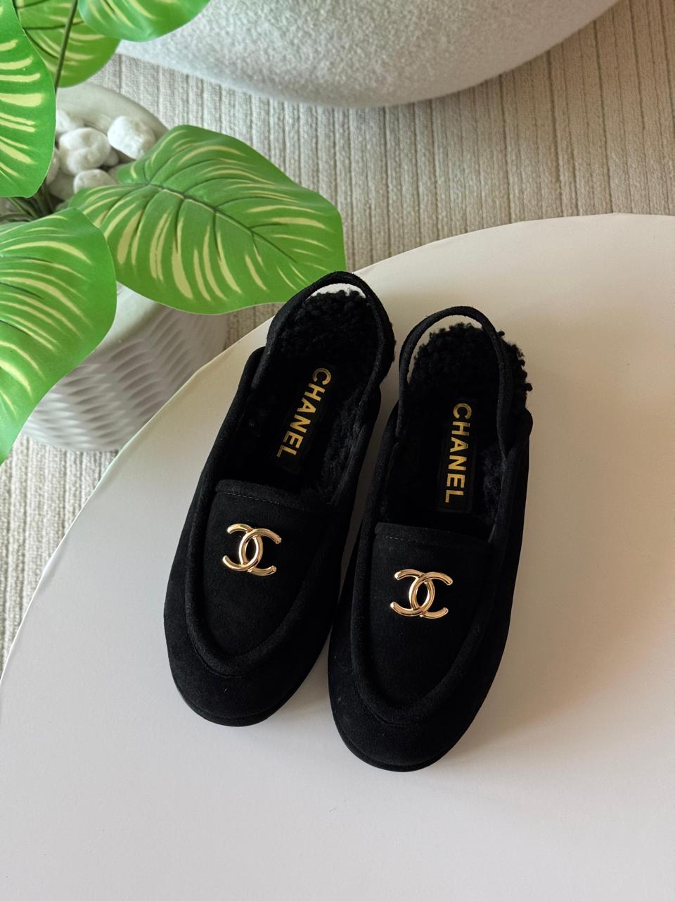 Chanel loafers with fur
