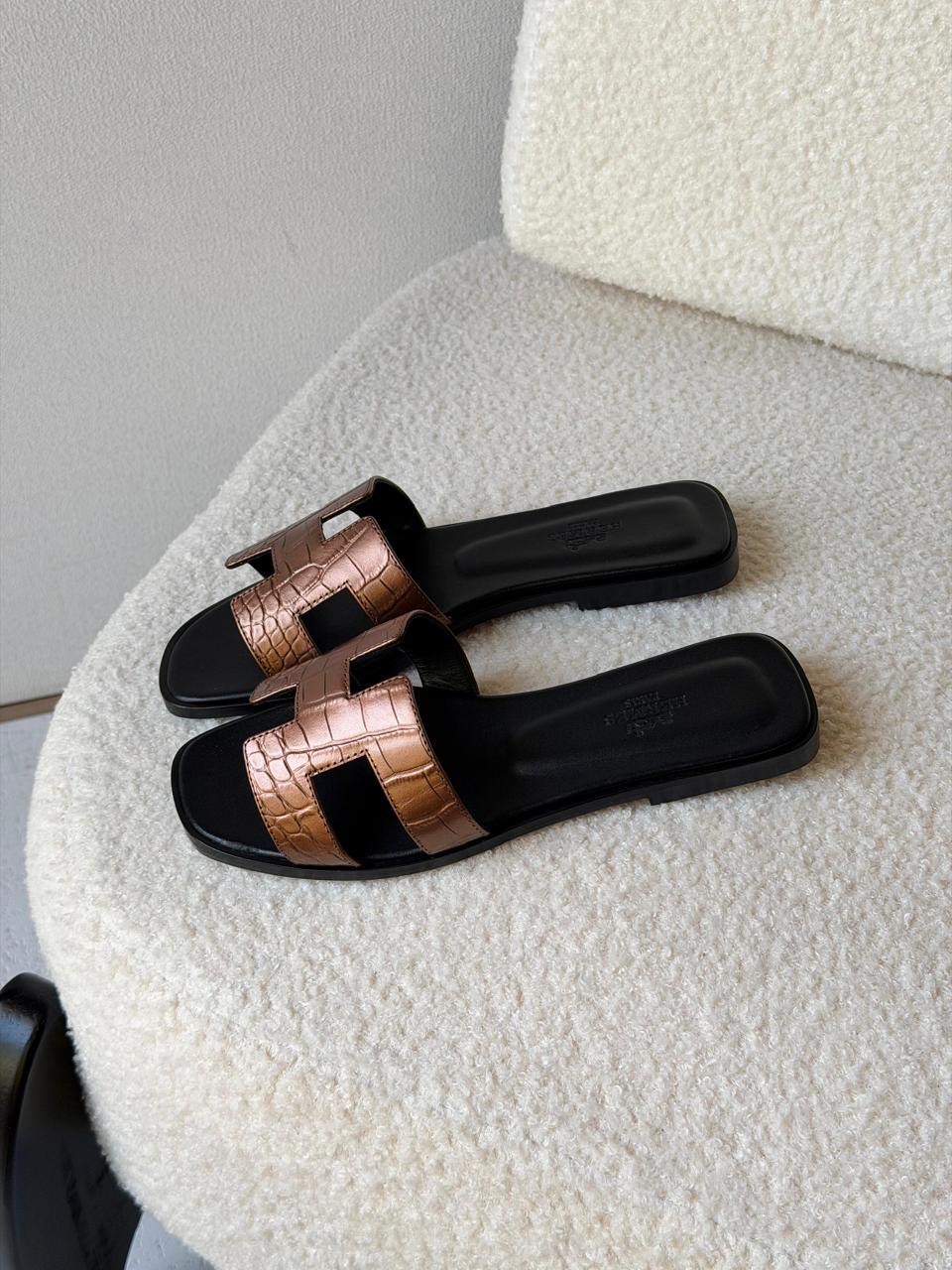 Hermes slippers crocodile