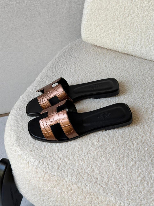 Hermes slippers crocodile