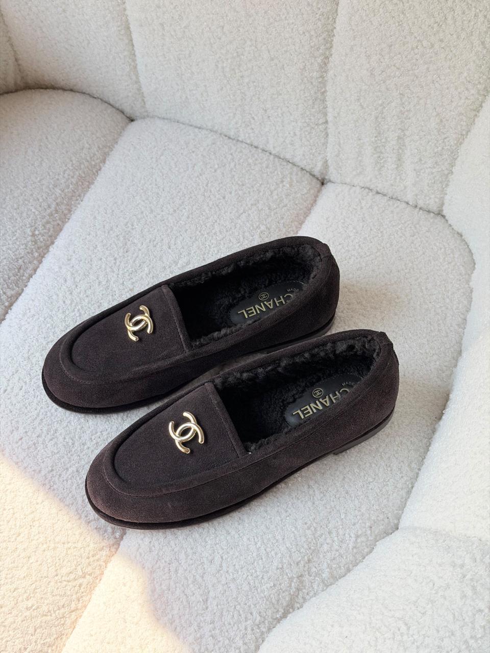 Chanel loafers with fur
