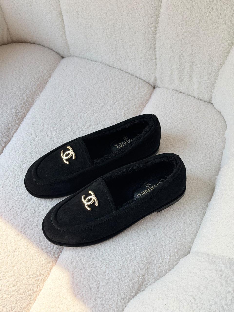 Chanel loafers with fur
