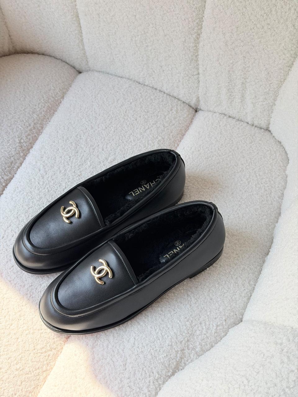 Chanel loafers with fur