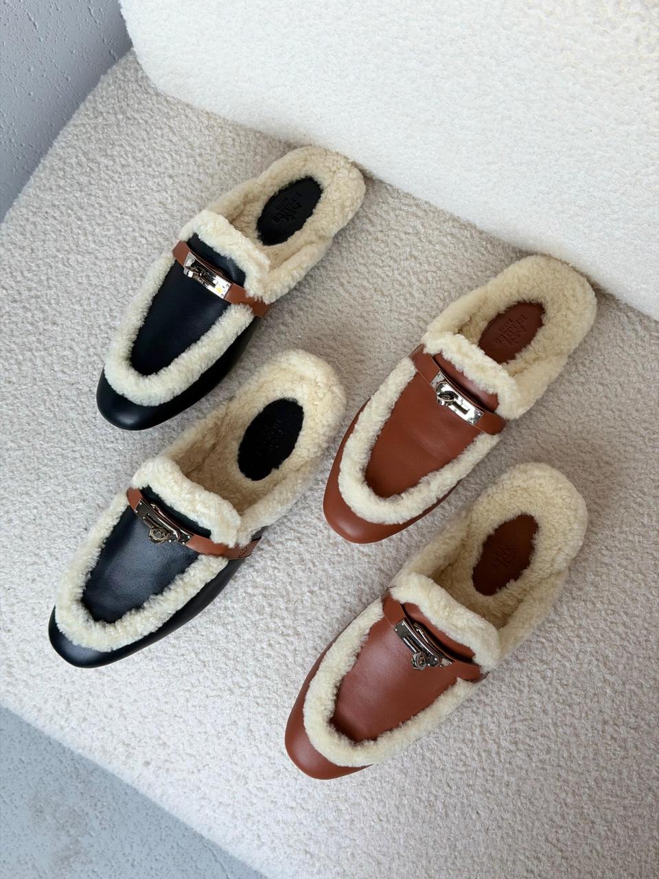 Hermes mules with fur