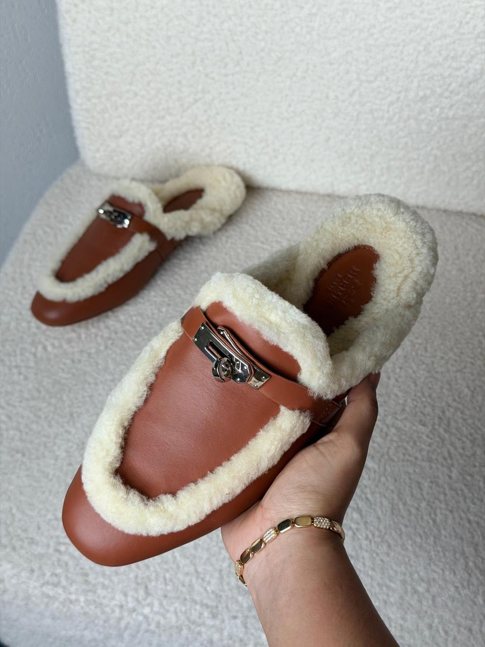 Hermes mules with fur