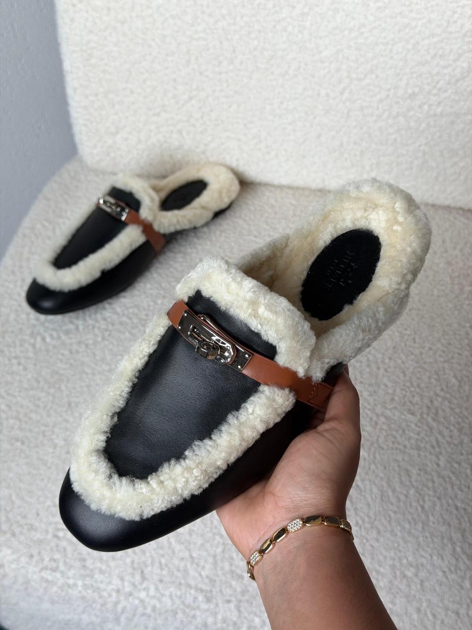 Hermes mules with fur
