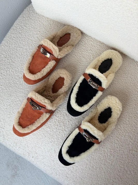 Hermes mules with fur