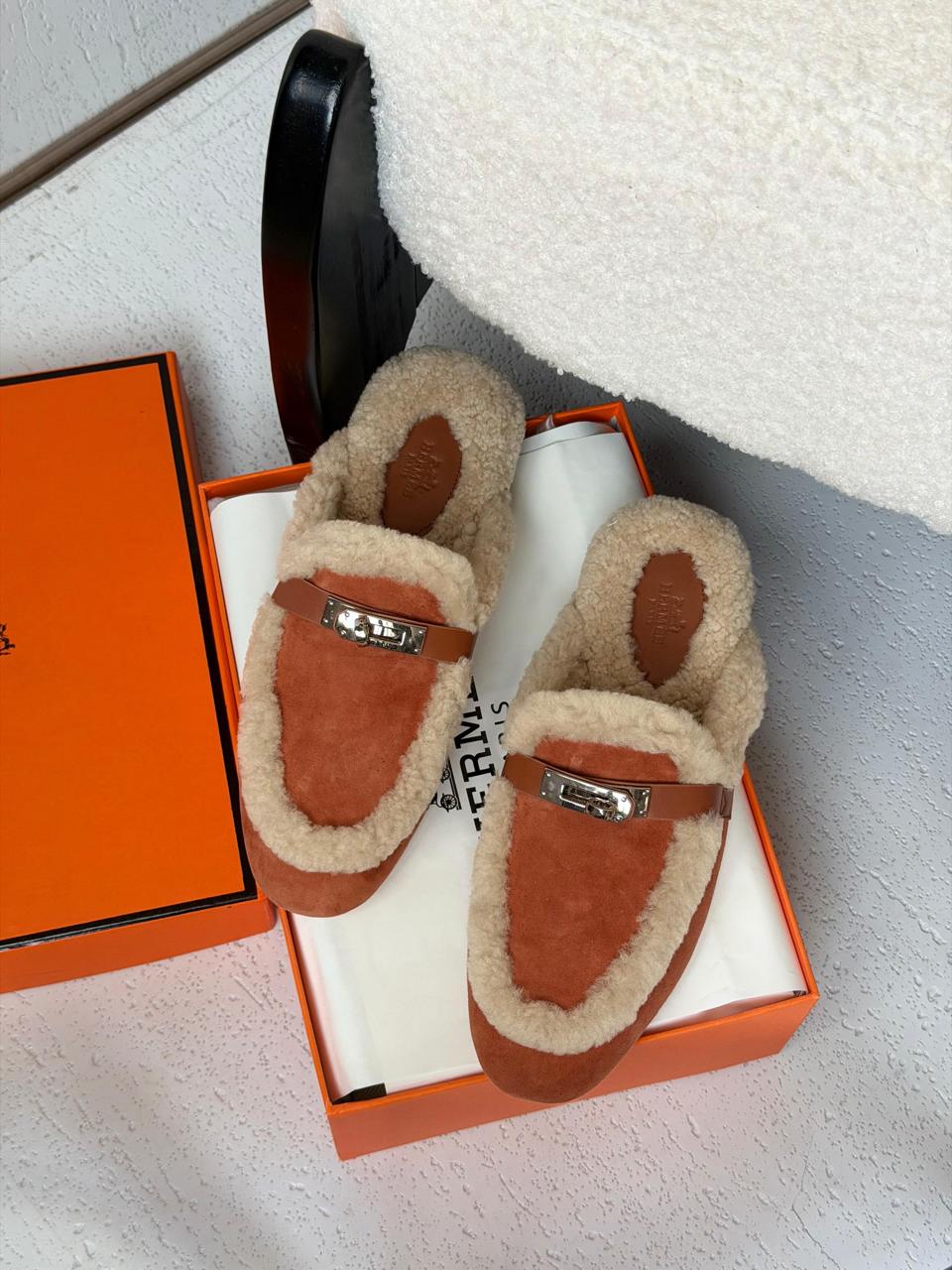 Hermes mules with fur