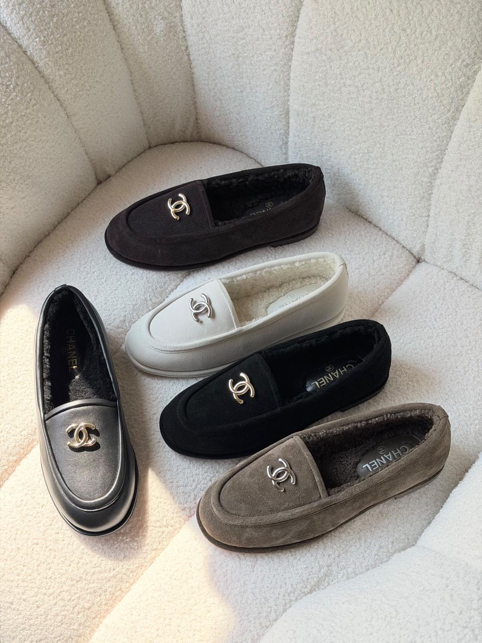 Chanel loafers with fur